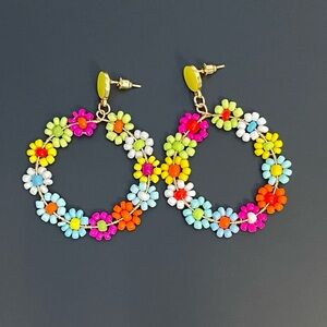 Colorful Floral Beaded Hoop Earrings
